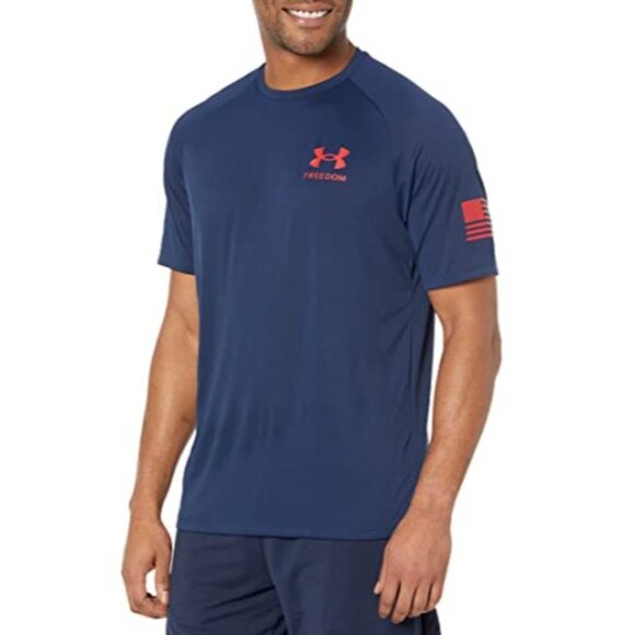 Under Armour Men’s Freedom Tech Navy Short Sleeve T-Shirt M New - Picture 2 of 8